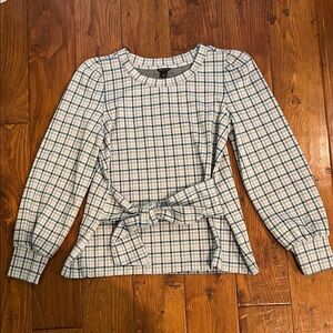 Ann Taylor Plaid Tie-Front Sweatshirt